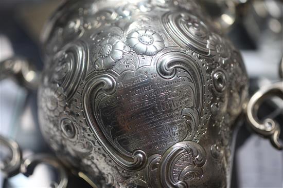 A George III silver two handled pedestal cup and cover by Edward Aldridge I, 34 oz.